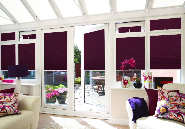 Pleated Shot Silk Burgundy Blinds