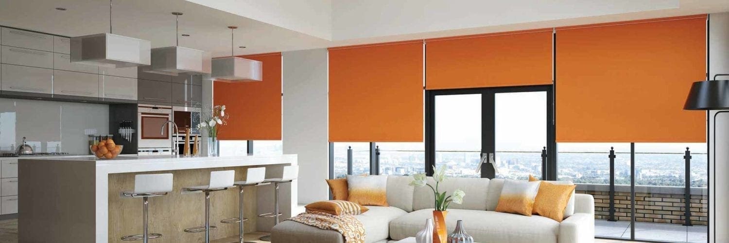 Orange belize blinds in modern living room