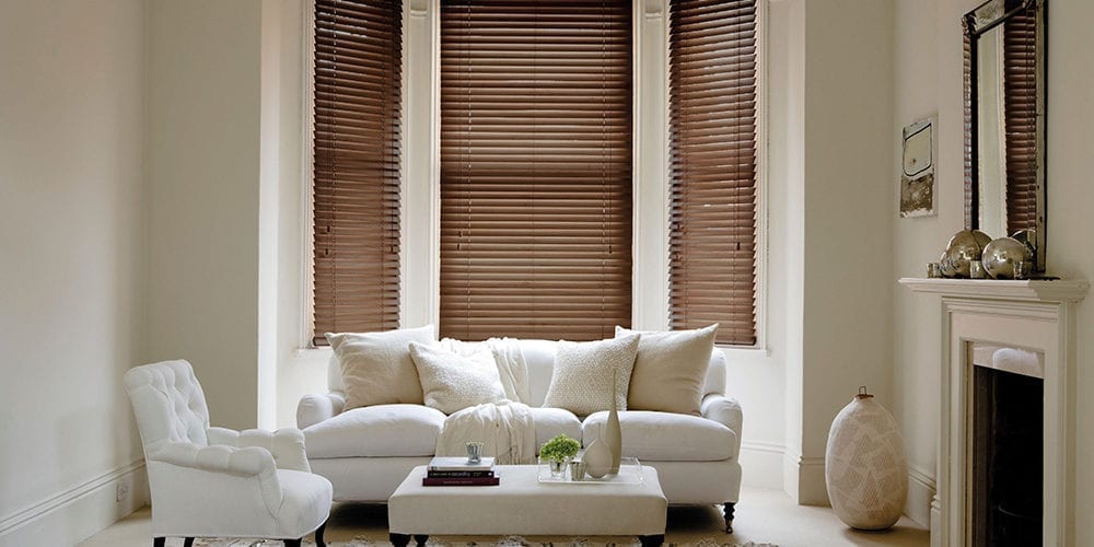 Bay window with wooden blinds