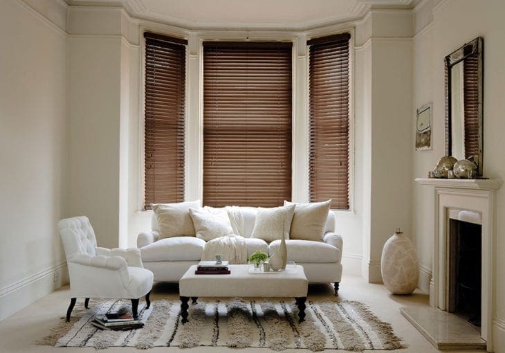 Bay window with wooden blinds