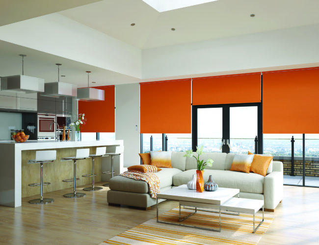 Orange motorised roller blinds