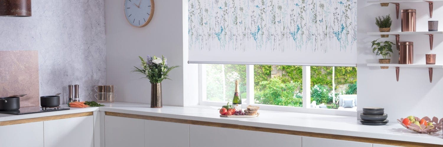Algarve Summer Modern roller blind in a kitchen