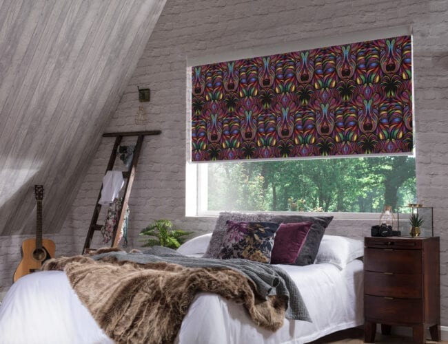 Aslan Blackout Rainbow roller blinds in a bedroom