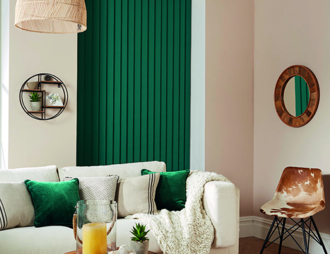 Emerald Black vertical blinds in a living room
