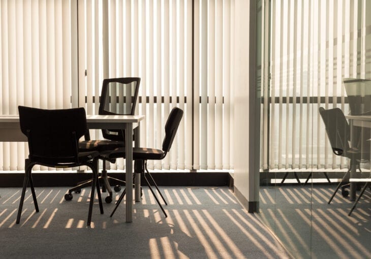 Office with vertical blinds