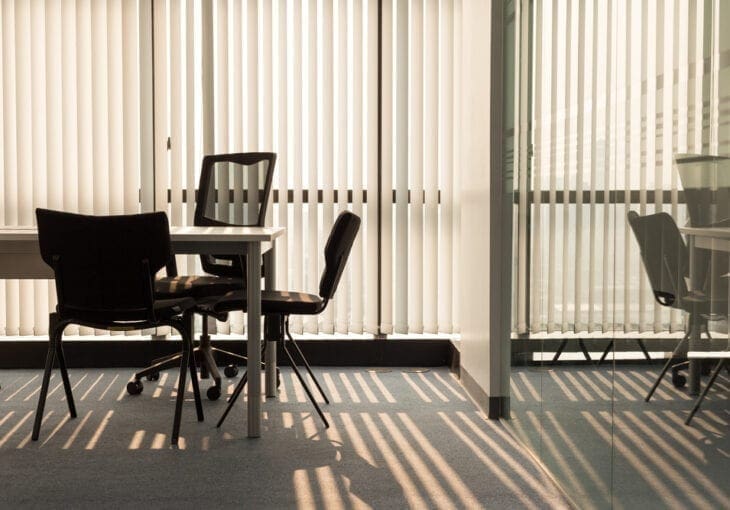 Office with vertical blinds