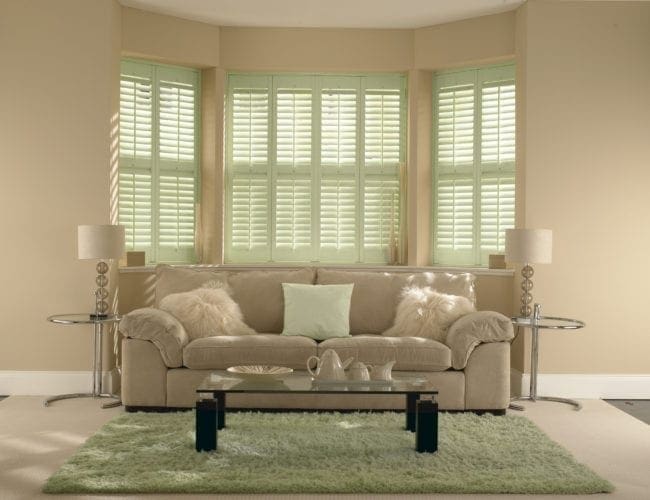 Living room plantation shutters