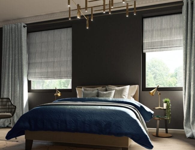 Roman blinds in a chic bedroom