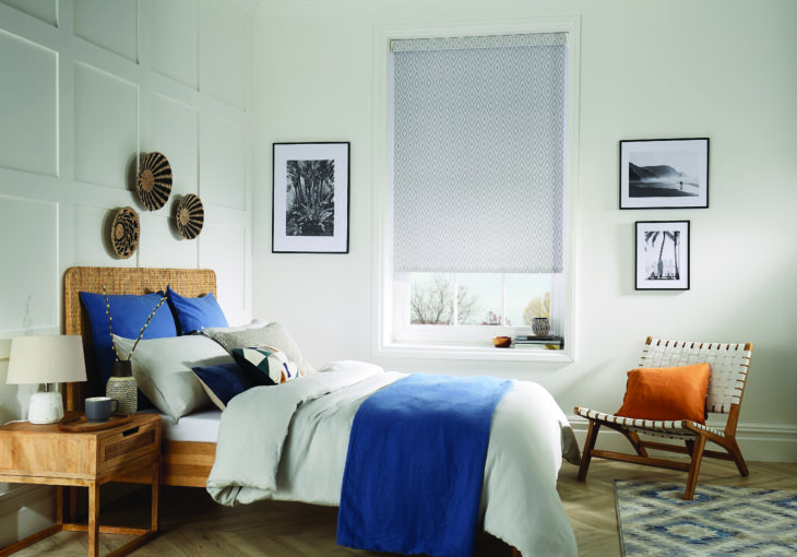 bedroom-with-patterned-roller-blinds