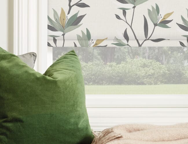 Green-floral-roller-blind- lounge