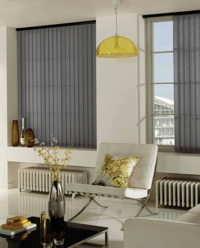 Close-up of modern vertical blinds in the UK with light control