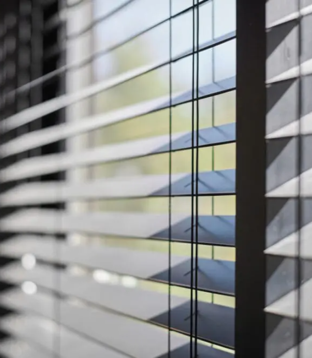 Close-up of modern vertical blinds in the UK with light control