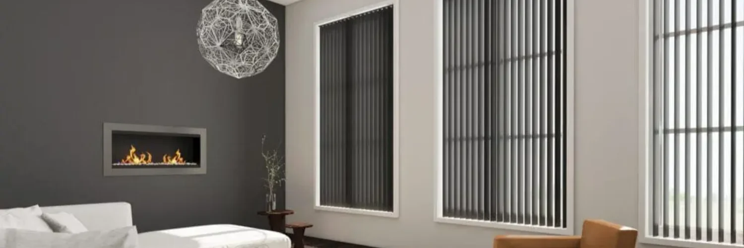 Vertical blinds in modern living room in Outwood offering privacy and light control